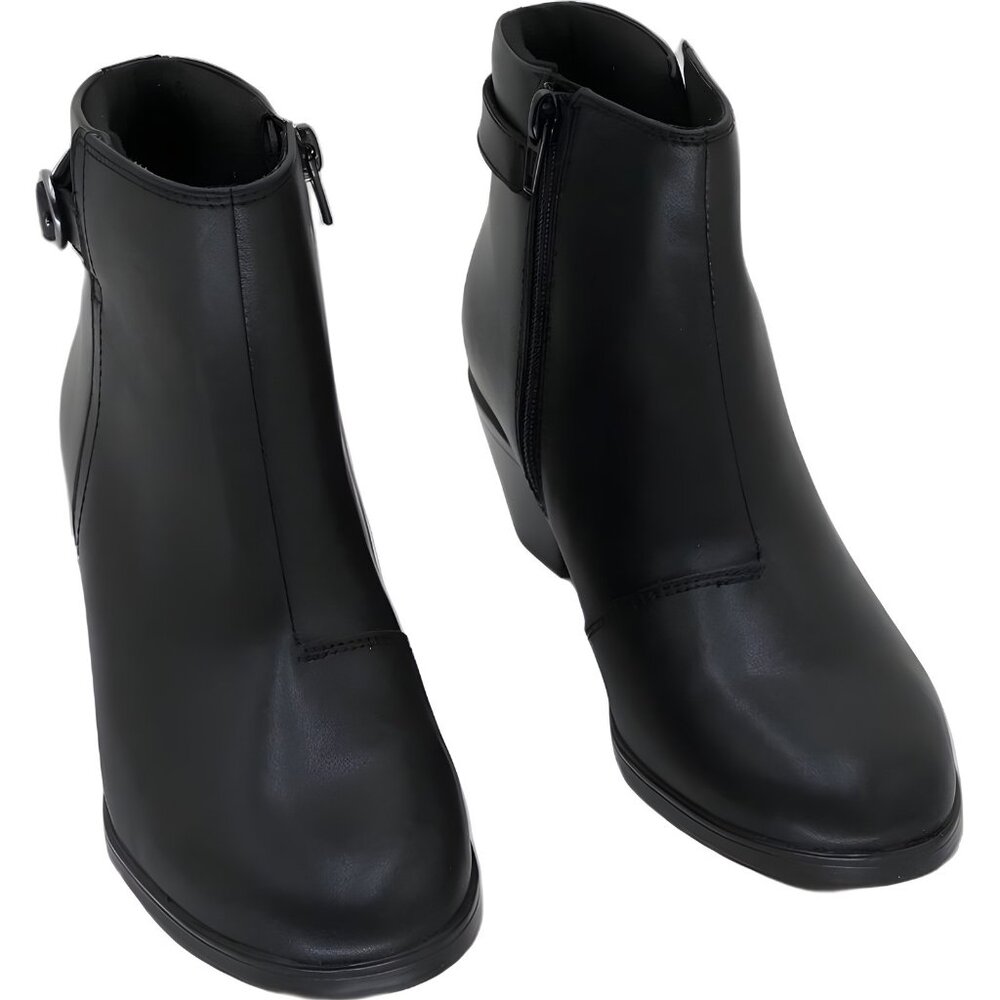 Clarks Charlten Gema Leather Block Heel Ankle Bootie Black Women's US 5.5M